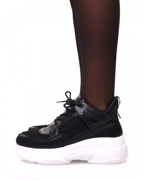 Black bi-material chunky sole sneakers
