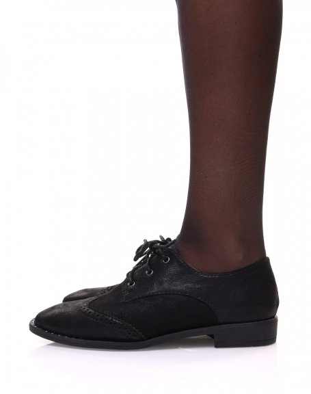 Black bi-material derby shoes with laces and studded sole