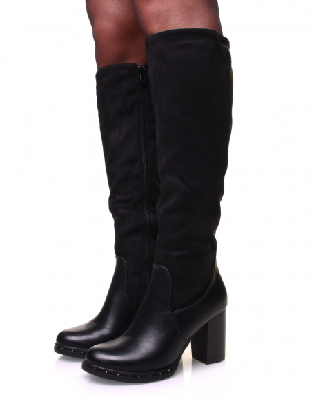 Black boots with bi-material heel