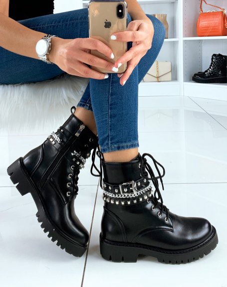 Black chain ankle boots