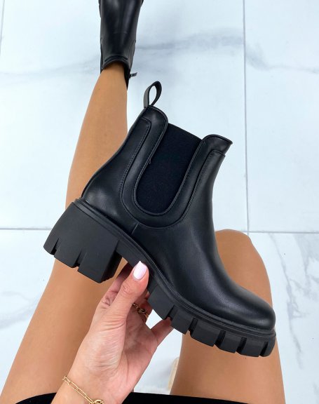 Black Chelsea-inspired low-heeled ankle boots