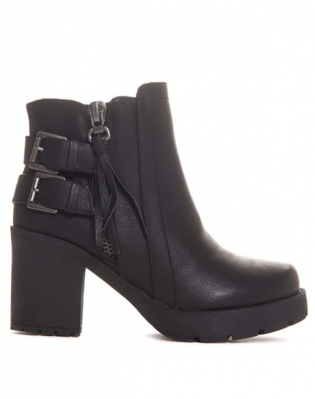 Black chunky heel ankle boot with double strap
