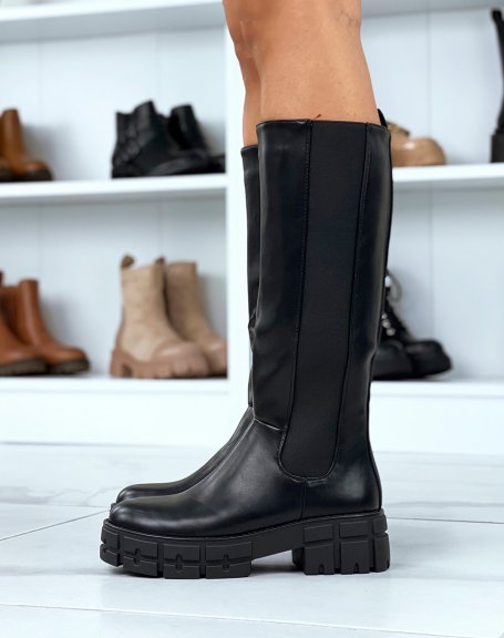 Black chunky platform high boots