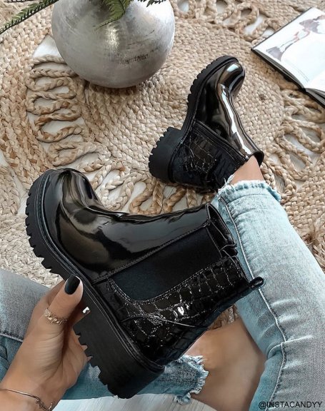 Black croc-effect bi-material Chelsea boots