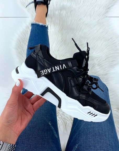 Black dual-material chunky sole sneakers