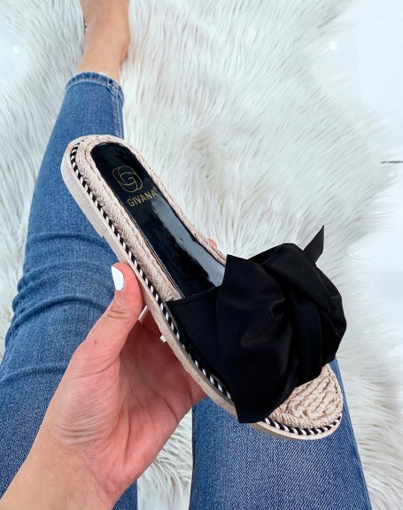 Black flat mules with bow