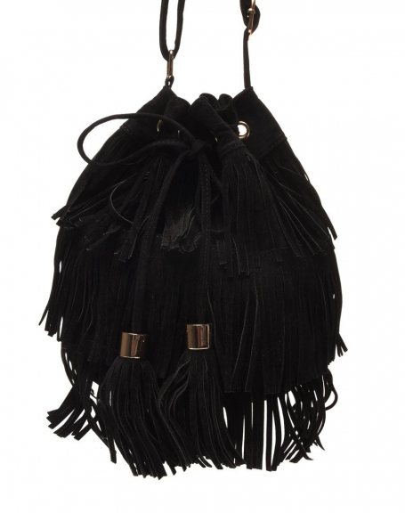 Black fringed purse handbag