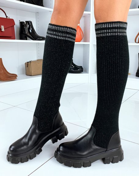 Black glitter sock-effect boots