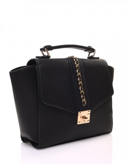 Black handbag with central chain