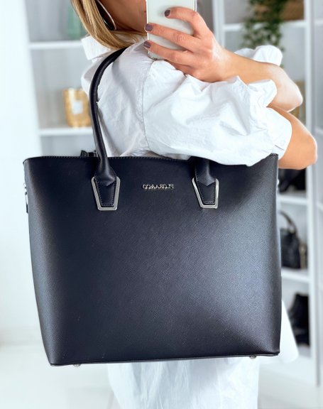 Black handbag with zippers