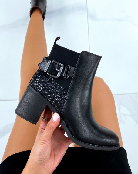 Black heeled ankle boots with glitter detail