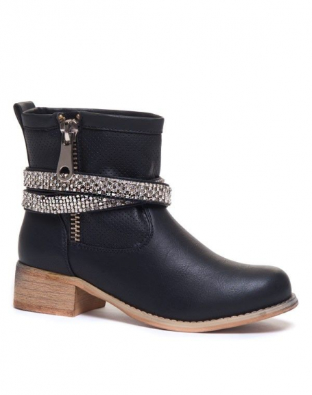 Black heeled ankle boots with rhinestones from Idéal