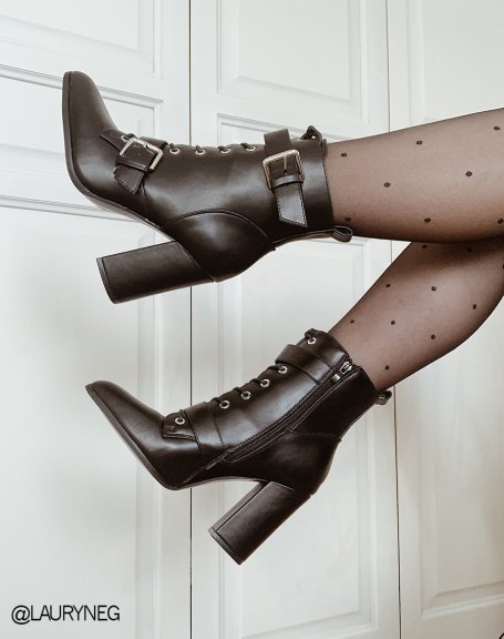 Black heeled lace-up ankle boots