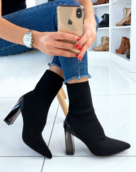 Black heeled sock-effect ankle boots