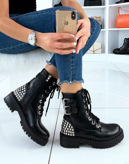 Black high ankle boots adorned with silver studs