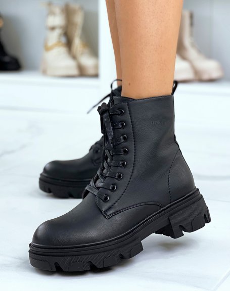 Black high ankle boots with laces and lug sole