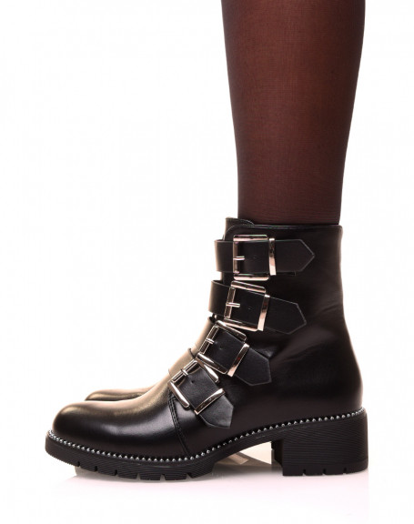 Black high ankle boots with multiple openwork studs