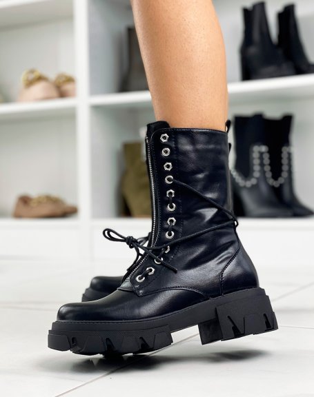 Black high ankle boots with silver zip