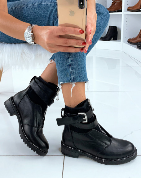 Black high ankle boots with strap