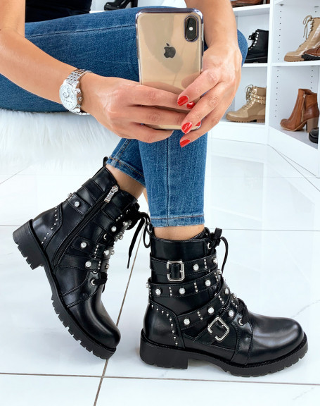 Black high ankle boots with studs
