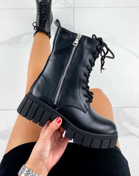 Black high heeled zipped ankle boots