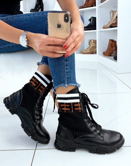 Black high sock-effect ankle boots