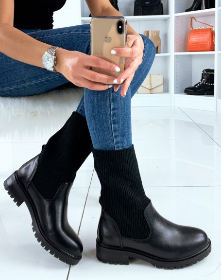 Black high sock-effect ankle boots