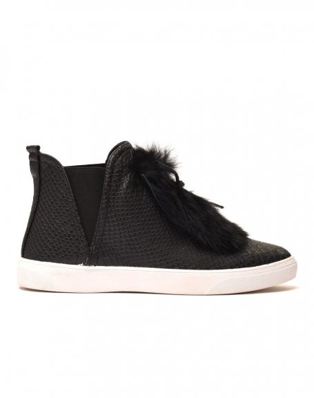 Black high-top sneakers with python and moumoute patterns