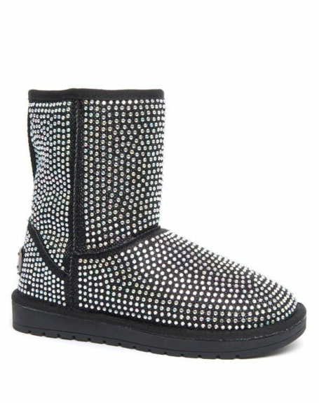 Black ICE Queen winter boots with rhinestones and fur lining