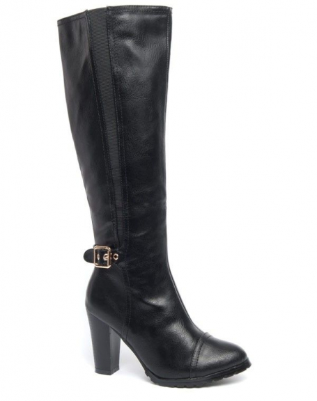 Black Ideal high boot with block heel and stretch band