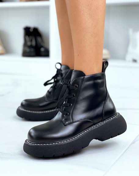 Black lace-up chunky platform ankle boots