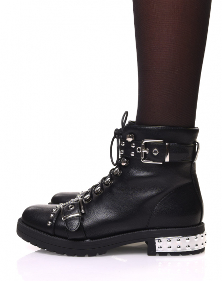 Black lace-up rock ankle boots