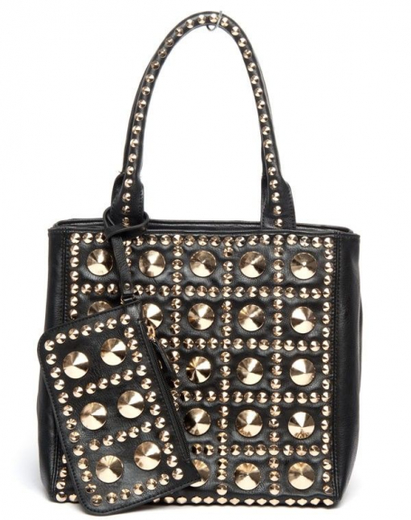 Black Lantadeli handbag with large studs and matching coin purse