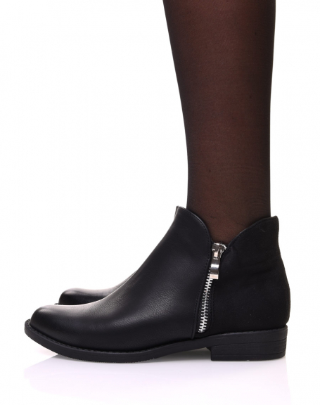 Black low bi-material ankle boots