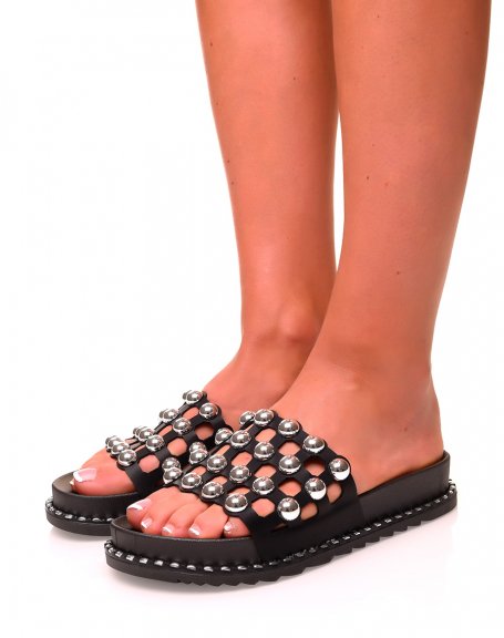 Black mules with large silver studs