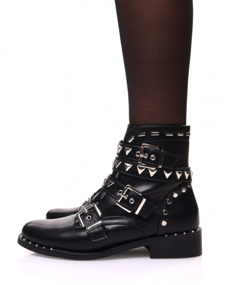 Black multi-strap studded ankle boots