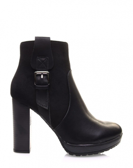 Black notched high heel ankle boots
