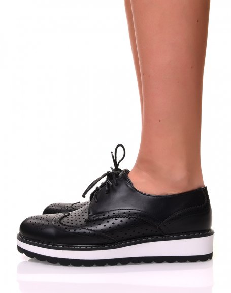 Black openwork derby shoes with wedge soles