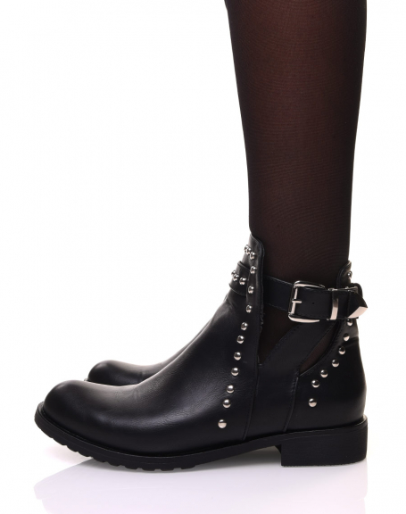 Black openwork studded ankle boots