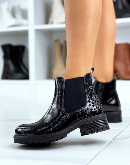 Black patent ankle boots with jewels