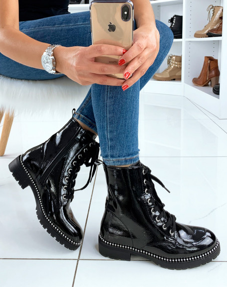 Black patent ankle boots with studs