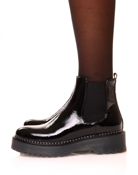 Black patent Chelsea boots