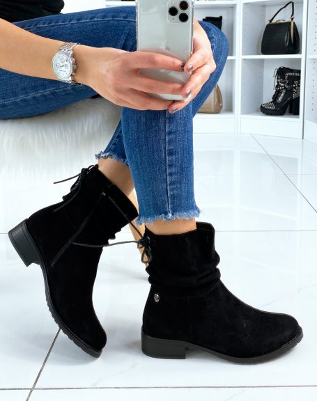 Black pleated suede ankle boots