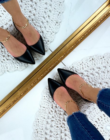 Black pointed toe mules