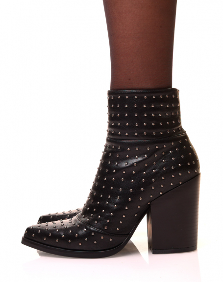Black pointed toe studded ankle boots