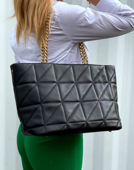 Black quilted handbag with golden chain