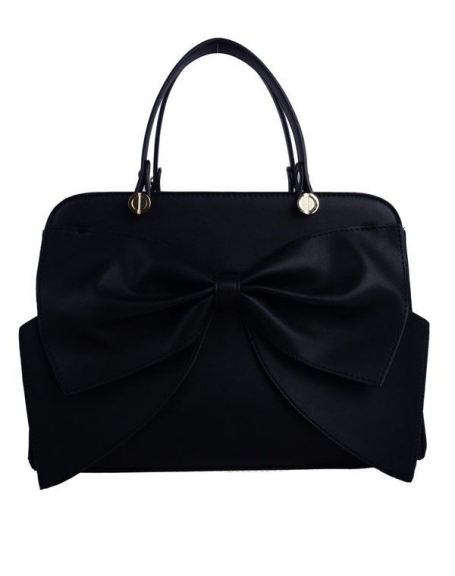 Black rigid handbag with big bow on the front