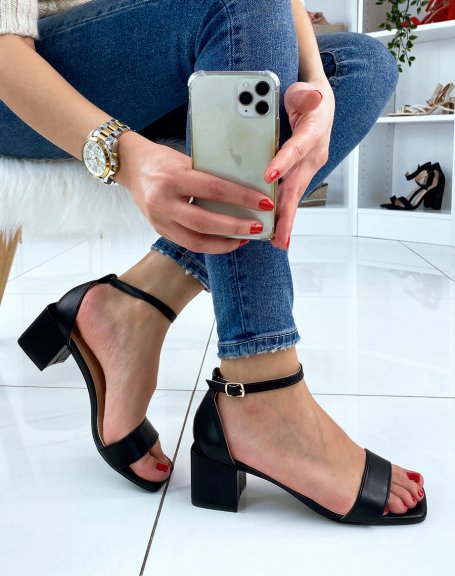 Black sandal with small square heel