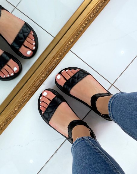 Black sandals with quilted double straps