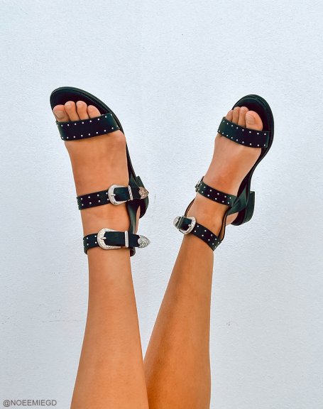Black sandals with studded details